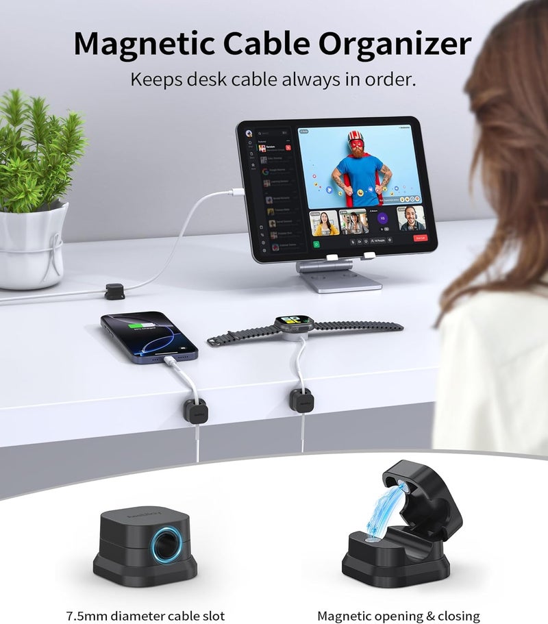 Aeebliay 9 Pack Magnetic Cable Clips Cord Holder, Desk Cable Management Accessories, Cord Clips, Adhesive USB Wire Holder Keeper Organizer for Home Office Desk Phone Car Wall Desktop Nightstand cable organizer - Image 3